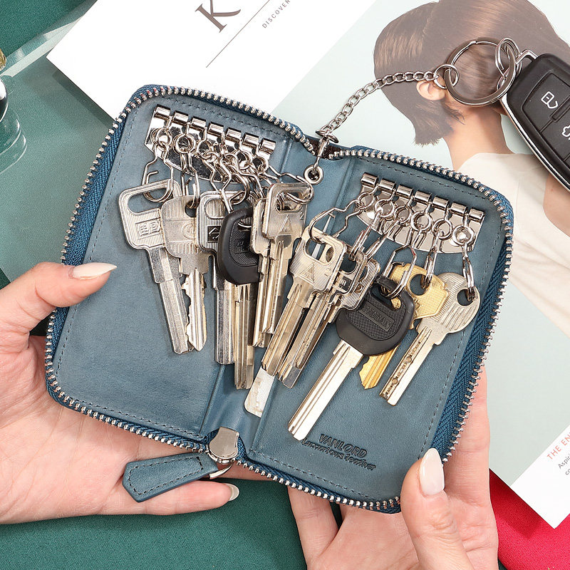 Key Bag Woman Large Capacity Multifunction Fashion Han Edition Car Universal Key Bag Creative Head Layer Cow Leather Key Buckle