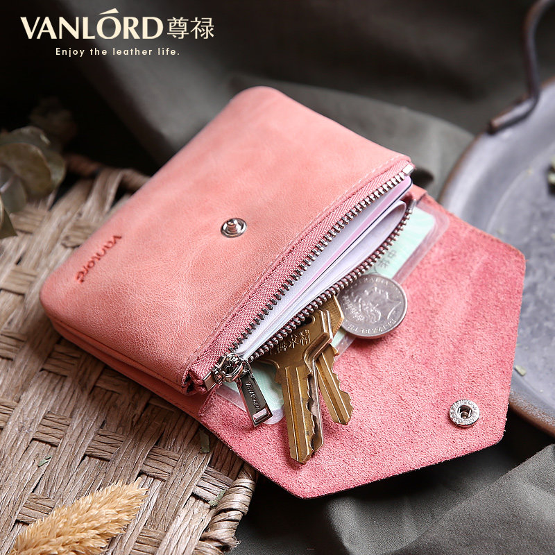 Card bag genuine leather female multifunctional large capacity small pull chain mini bull leather zero wallet Korean cute driving license leather cover