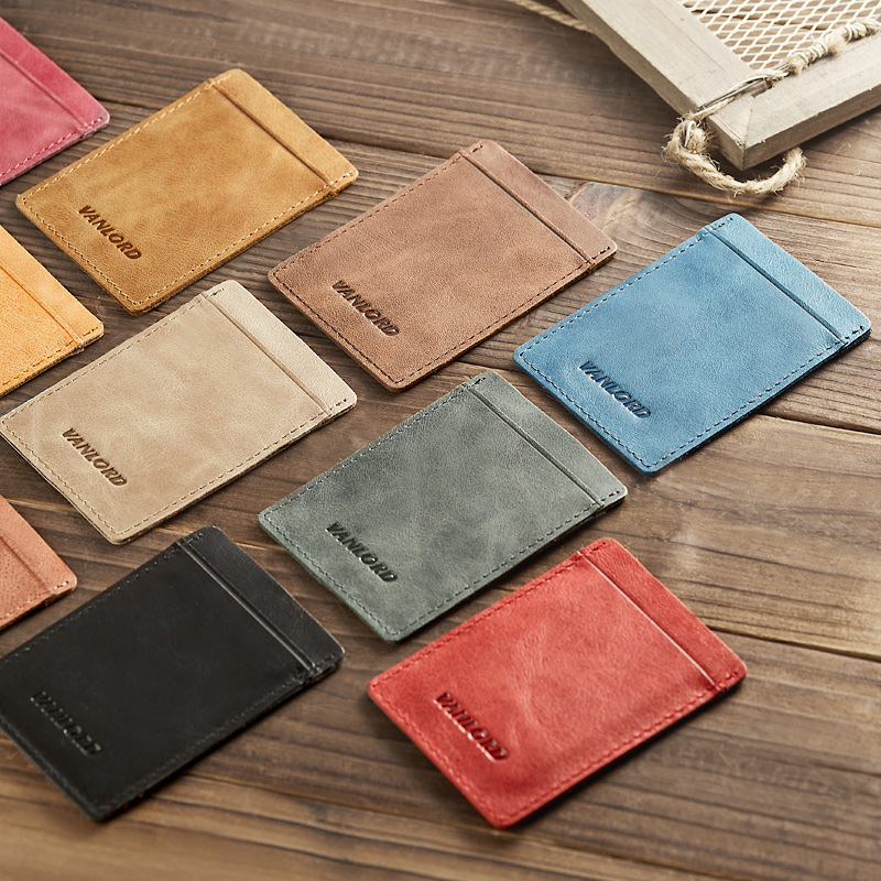 Card bag ladies leather Korea cute cowhide simple tide small personality mini wallet ultra-thin card holder card bag men