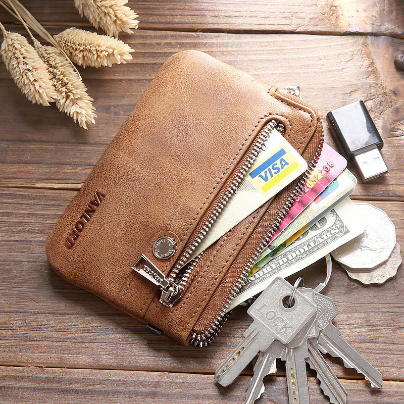 Vanlord men's genuine leather key bag lovers laced soft leather driver's license bag female head layer cow leather card bag zero money bag