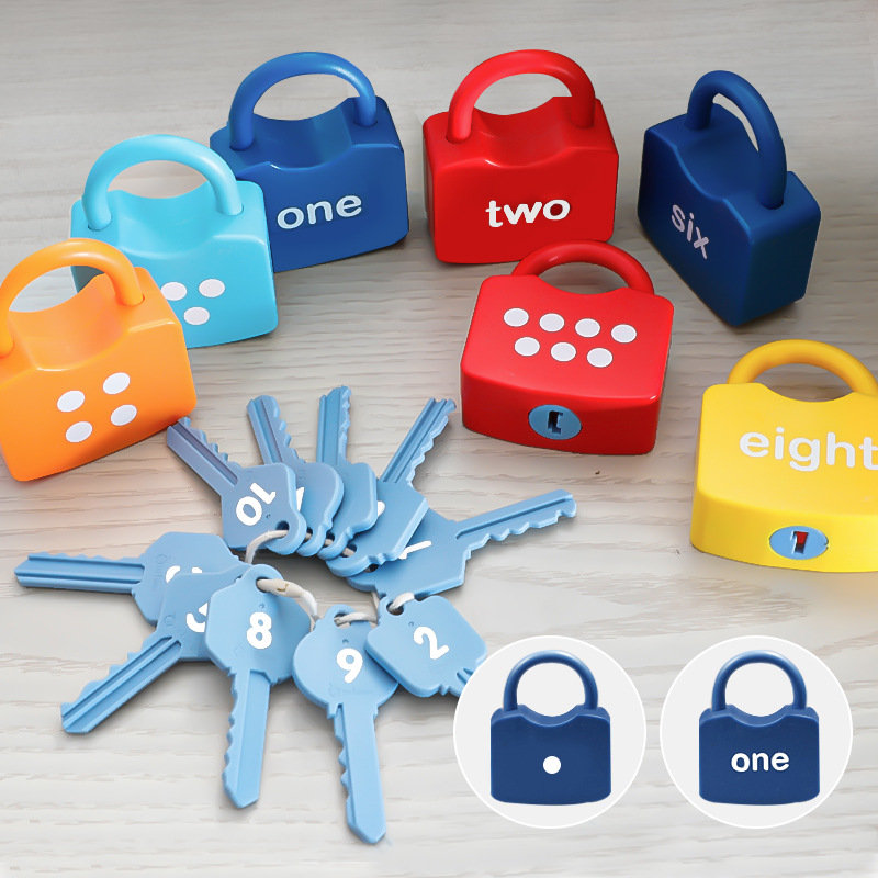 Mont's teaching aids Montessori 3 years 6 baby 4 digits 5 letter key lock paired child unlock toy puzzle