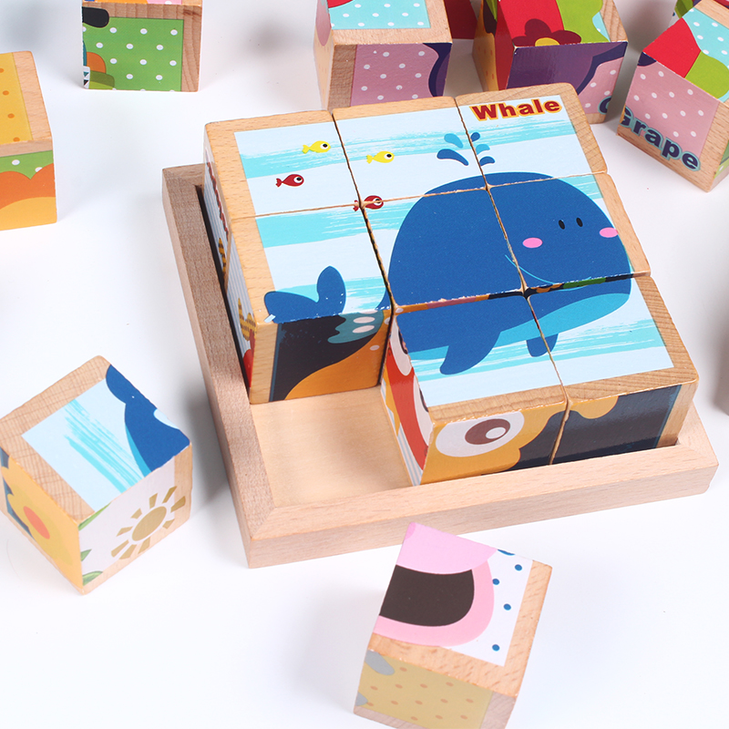 Young children's solid wood block hexagonal 3D puzzle children baby 1 3 year old Enlightenment early teaches intelligent brain toys