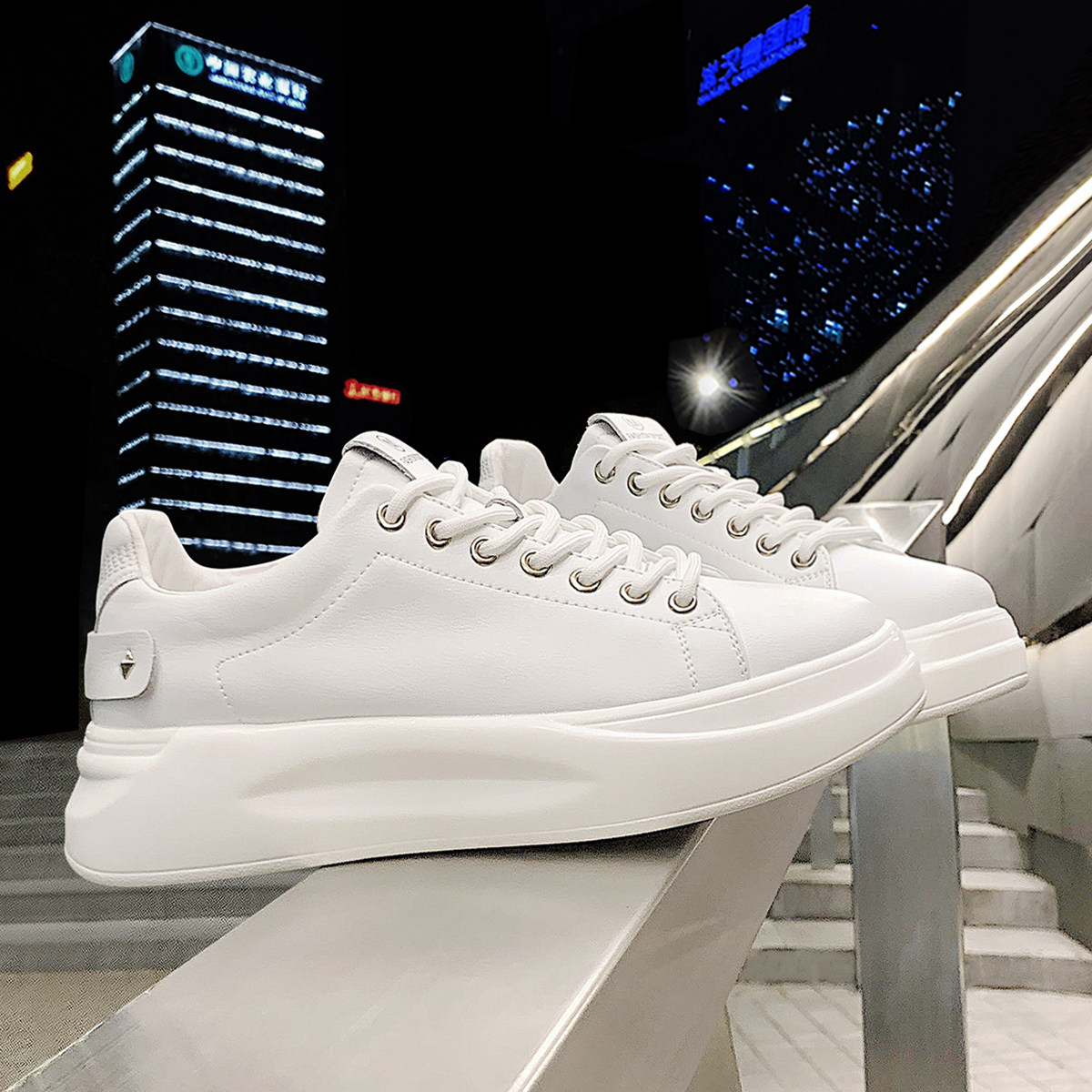 White board shoes Men's Korean version Summer Youth Tide Sign heightening Breathable Sports Casual Shoes Thick bottom Little white shoes Male genuine leather 