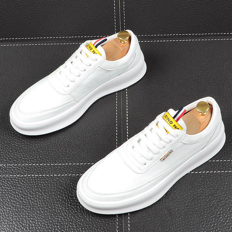 Small White Shoes Men's Trends 100 Hitch 2022 New Summer Han Edition Men's Casual Shoes Genuine Leather Thick Bottom White Board Shoes Men 