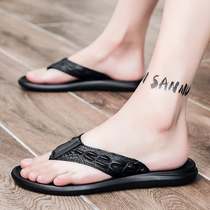 European station slippers male leather anti-smell anti-slip sandals leisure trend outwearing beach shoes man word slippers