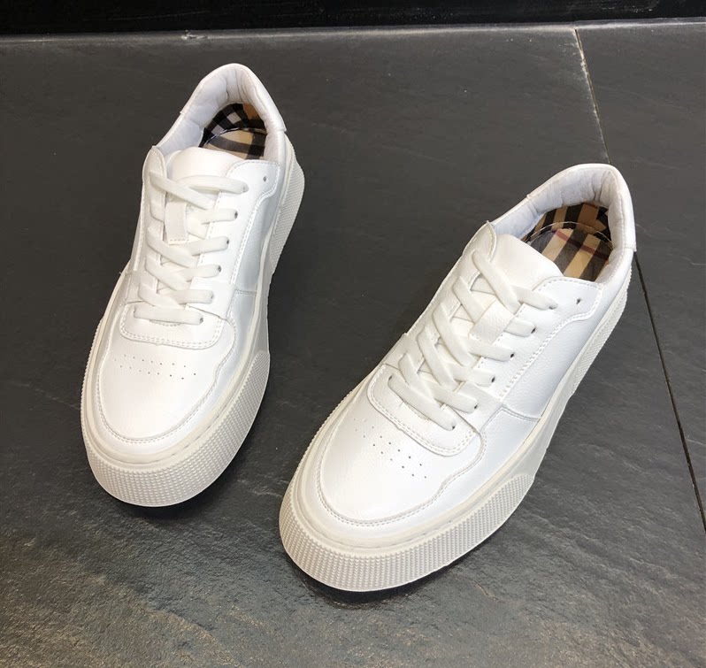 Small White Shoes Men Genuine Leather New Summer Men's Thick Bottom Lacing 100 Hitch Casual Shoes Pure Color Heightening White Board Shoes Men 