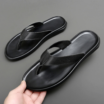 Summer Man slippers slippers leather wear anti-slip beach shoes soft sole head skin toe sandals