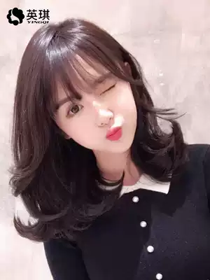 Yingqi wig female long curly hair real hair silk big wave round face air bangs short curly hair invisible headgear