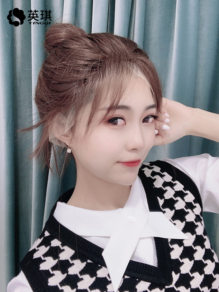 Yingqi wig Female long hair summer natural full head real hair Invisible lace in the middle of the round face net red head cover type