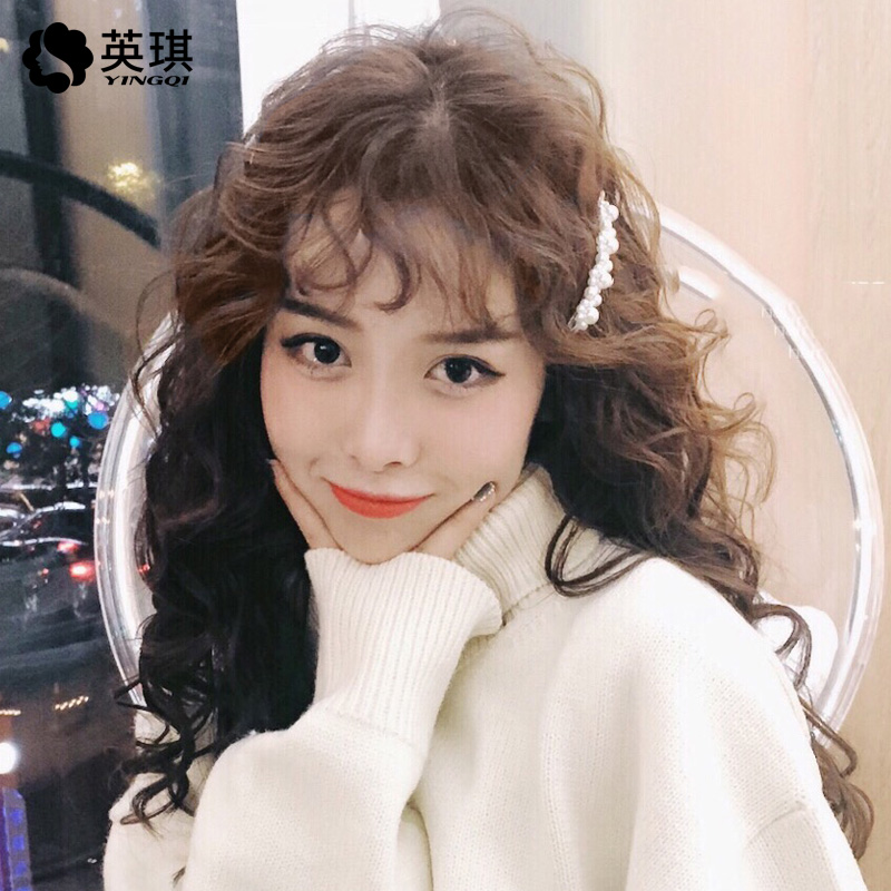 Yingqi live-action hair silk wool roll wig woman with long hair fluffy teddy roll net red foam face head long roll wig