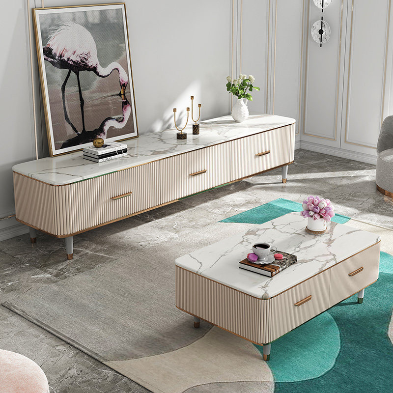 Light extravagant marble TV cabinet Tea Table Combinations Small Family modern minimalist Wind Living room Home innate style furniture