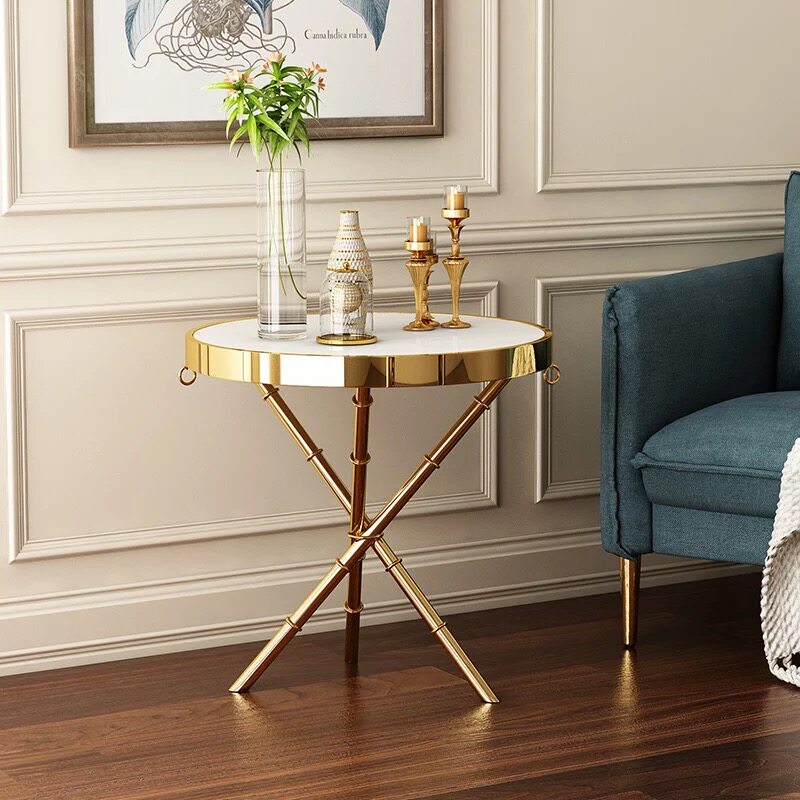 Light luxury Nordic postmodern minimalist living room sofa corner table stainless steel side table marble balcony reception small coffee table