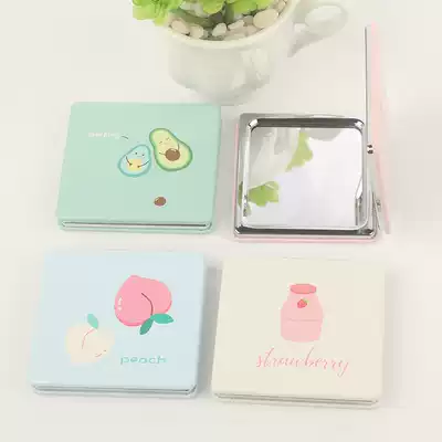 Double-sided folding small leather mirror Puskin surface enlarged square cosmetic mirror double-sided small round mirror