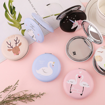 Fashion leather mirror Korean creative hand-dressed mirror mini-thickening portable folding mirror small double-sided mirror