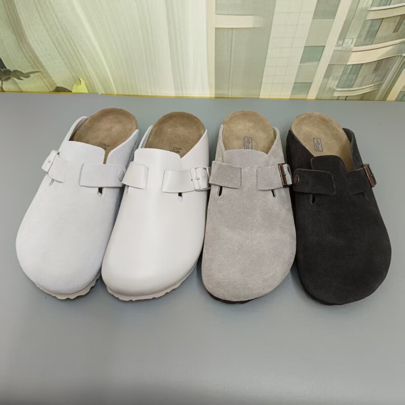 Narrow Version Boston German Imported Cork Birkenstock Shoes Women's Closed-Toe Slip-On Lazy Slippers Genuine Leather Men's Trendy Style