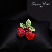 Japanese and Korean cute exquisite lychee brooch high-grade crystal plant Lady corsage suit coat badge shawl buckle