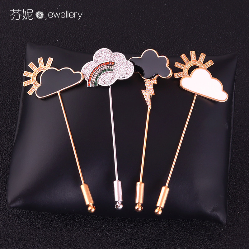 Brooch Female Accessories Japan-ROK Cute Sun Cloud Duo Stars Lightning Crystal Zircons Stone Inserted Chest Needle-like Pin