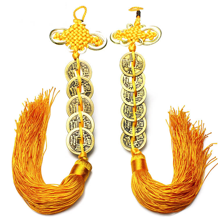 Pure Copper Yellow Spike Five Emperors Coin Pendant Red Yellow Rope Six Emperors Coin Gourd Ornament Qing Dynasty Antique Coin Copper Coin Ornament - Taobao