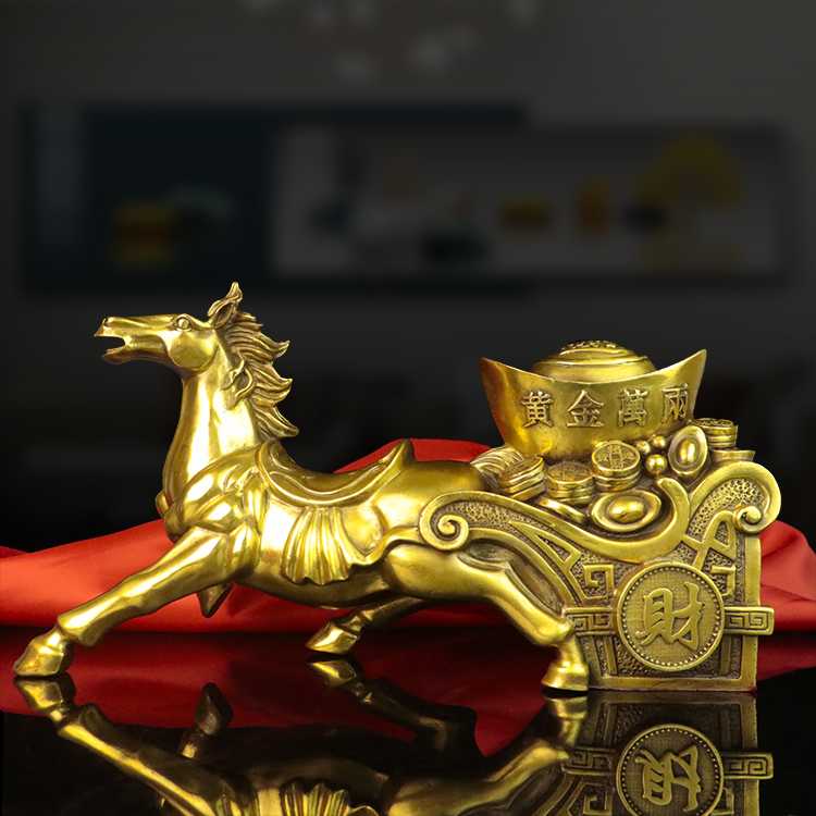 Pure copper horse-drawn carriage ornaments horse-drawn yuan BMW gold box zodiac horse opening gift Feng Shui horse lucky money horse