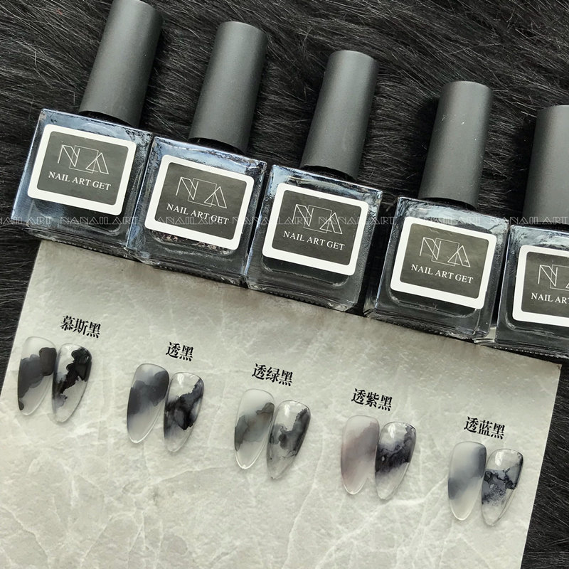 Na Carefully Selects Quick-Drying Nail Art Liquid for Gradient Effects, Marble Gradient, Ink Liquid, Ink Black, Translucent Blue-Black