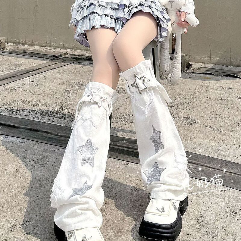 Y2K2025 Latest Subculture Style Leg Warmers That Cover the Legs, Japanese and Korean Wasteland Style Denim with Star Patterns, the Latest Trend