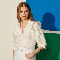 Sandro Farpa2021 summer new sweet age flower lace hollow embroidery bubble sleeve top