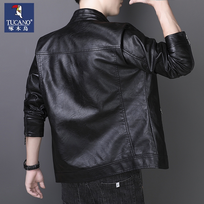 Woodpecker High-End Haining Genuine Leather Jacket for Men, Spring and Autumn 2026 New Motorcycle Sheepskin Jacket Men's Coat