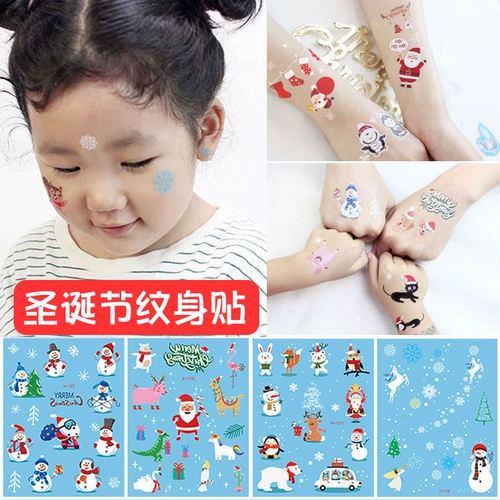 Рождественские детские мультяшные тату наклейки для лица, детская наклейка для раннего возраста, со снежинками