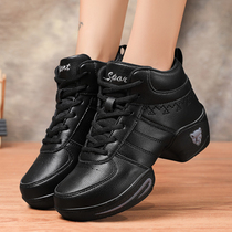 Autumn and winter with black dancing shoes leather plus velvet breathable modern square dance shoes white soft bottom sailor dance shoes