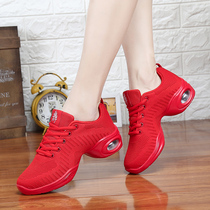 Red dancing shoes new Four Seasons mesh square dance shoes jazz dance shoes soft bottom middle heel fitness shoes women yoga shoes
