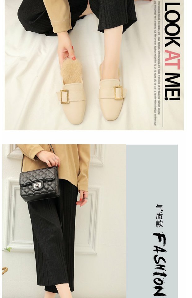 Dép lông cừu phụ nữ mặc mùa đông bà ngoại Baotou retro giày nửa chăm sóc nửa kéo chic muller mùa thu 2018 mới dép champion