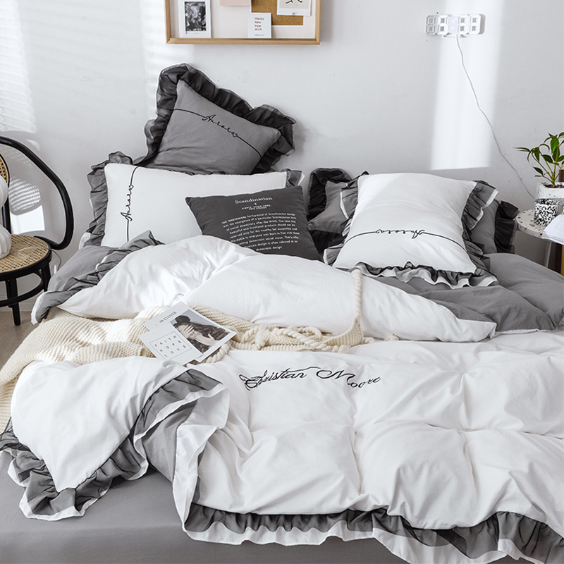 Water washing cotton bed four-piece dormitory students three-piece set of polished 4 quilt cover bed hats Nordic ins Wind winter