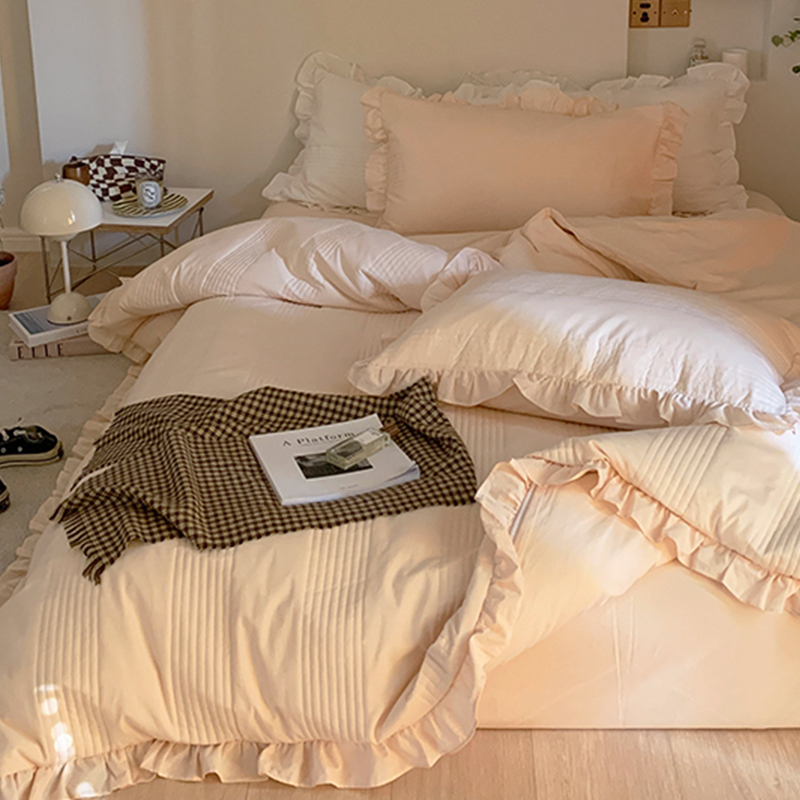 Net Red Princess Cotton Bed Cotton Bed Dress Four Pieces Pure Cotton All-cotton Washed Cotton Linen Quilt Cover Three Sets Thickened