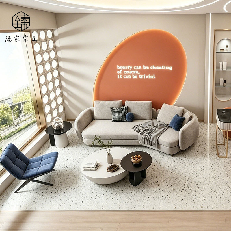 Hotel Lobby Lounge Area Reception Sofa, Italian Minimalist Style Beauty Salon Sales Office Villa Large Flat Sofa