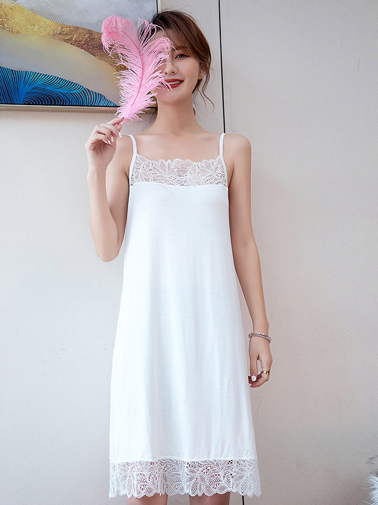 Pajamas women's summer ice silk thin Modell lace night dress large size fat mm base loose long over the knee