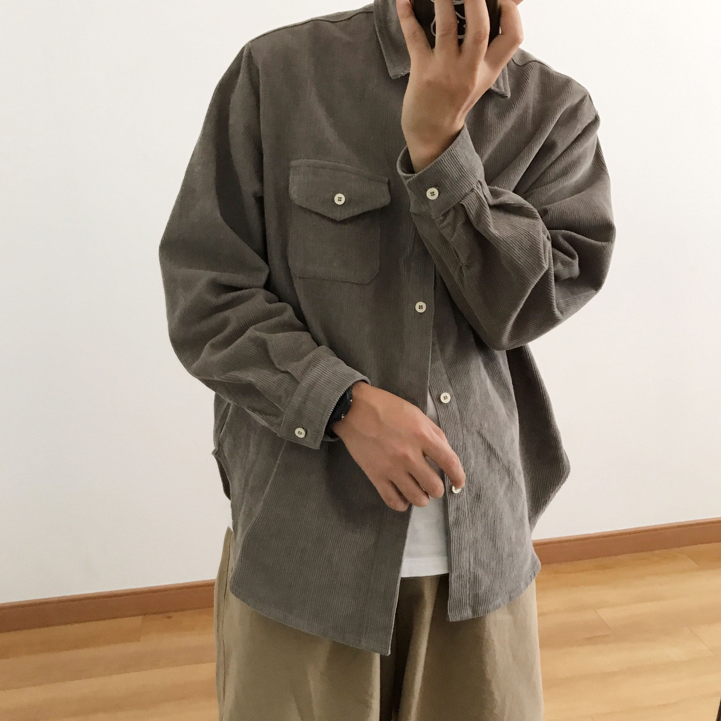 Youyifan Japanese vintage shirt Hong Kong style boys and girls vintage sense of workwear juvenile sense long version of the salt system loose autumn