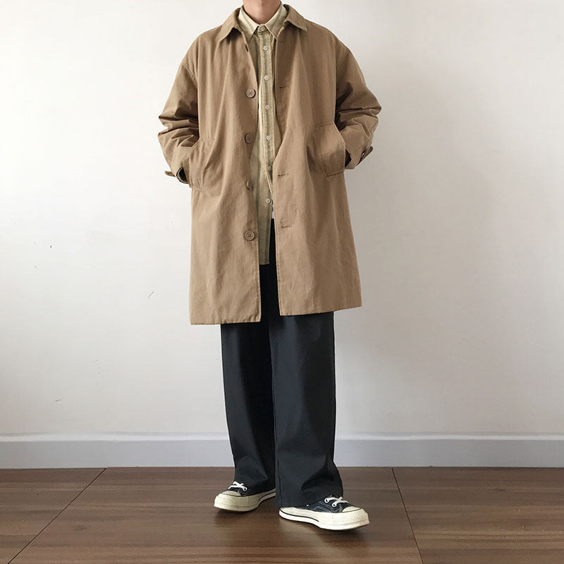 youyifan spring and autumn Japanese style windbreaker men's coat women's retro tooling mid-length couple's college style coat