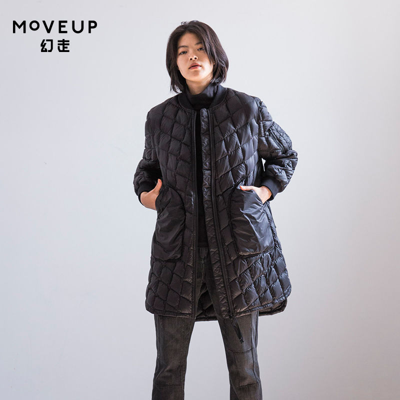 MOVEUP Ảo Autumn Winter kim cương cổ áo khoác nhẹ trắng vịt xuống Medium nhẹ xuống áo khoác nữ