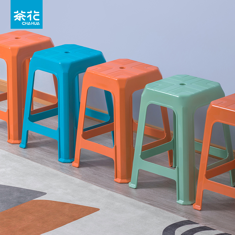 Tea Flower Plastic Stool Thickening Living Room High Stool Footstool Square Bench Dining Table Desk Chair Home Bench Non-slip Bearing