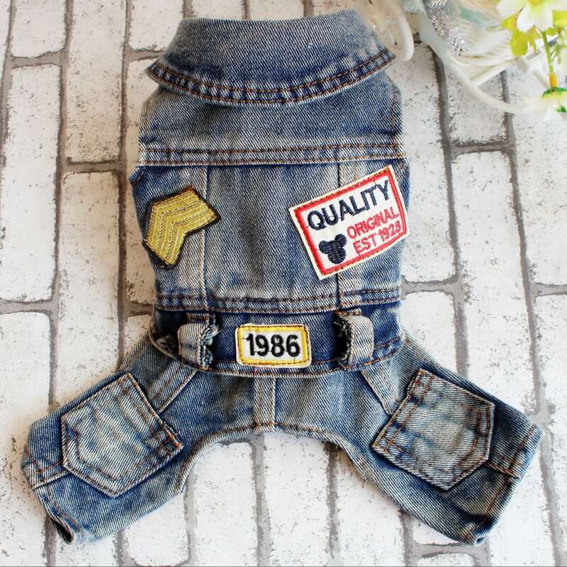 Pet Clothes Four-Legged Denim Jumpsuit Spring, Summer, Autumn Teddy Bichon Poodle Dog Clothes Trendy Brand Handsome 