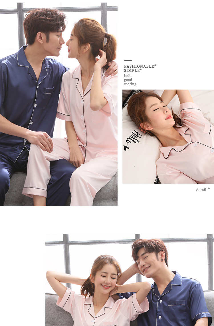 Nam cực vài đồ ngủ nam mùa hè băng lụa thanh niên ngắn tay lụa nữ nhà dịch vụ phần mỏng mùa xuân và mùa thu sexy phù hợp với bộ đồ khủng log