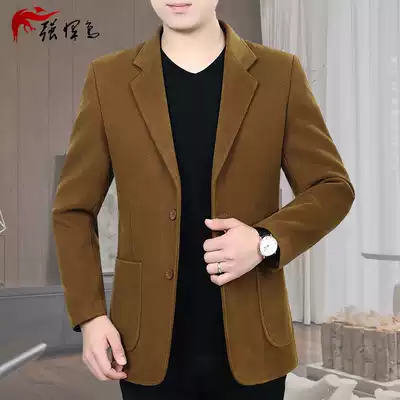 Middle-aged suit men's casual autumn and winter loose solid color middle-aged and old thick suit men's coat single West Coat dad