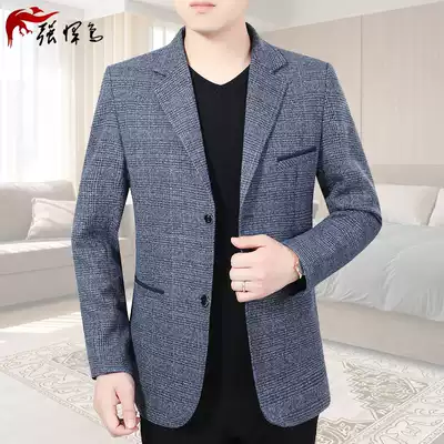 Autumn middle-aged men's suit business casual plaid suit jacket men's shirt thin casual clothes single West