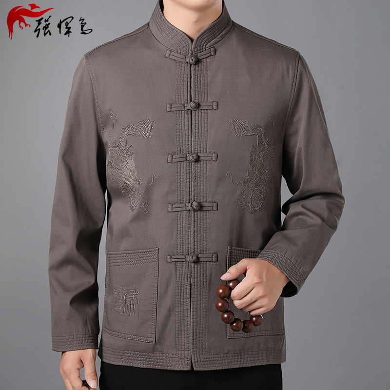 Spring and autumn season Tang installed men's all-cotton jacket for middle-aged and elderly Dad Grandfather Thin jacket China Wind ethnic clothes