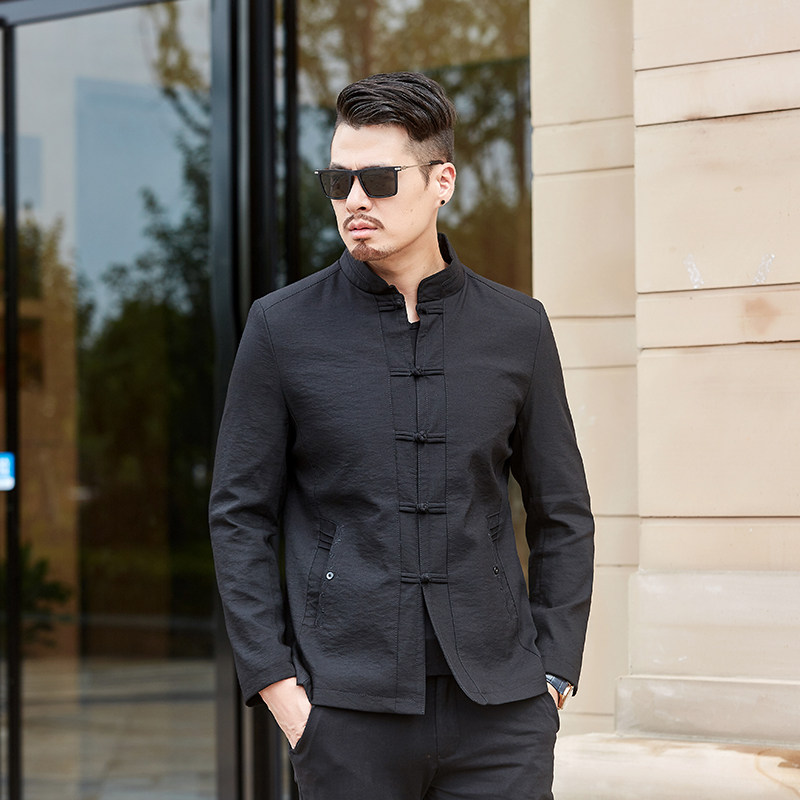 Chinese style men's cotton Chinese style cotton jacket in mid-age disc button on the middle aged long sleeve cotton quality in the spring and autumn.