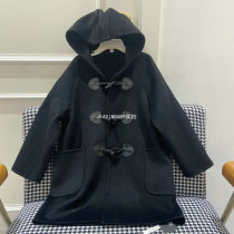 Childrens British preppy style horn button wool coat 2024 autumn and winter boys and girls mid-length double-sided woolen coat