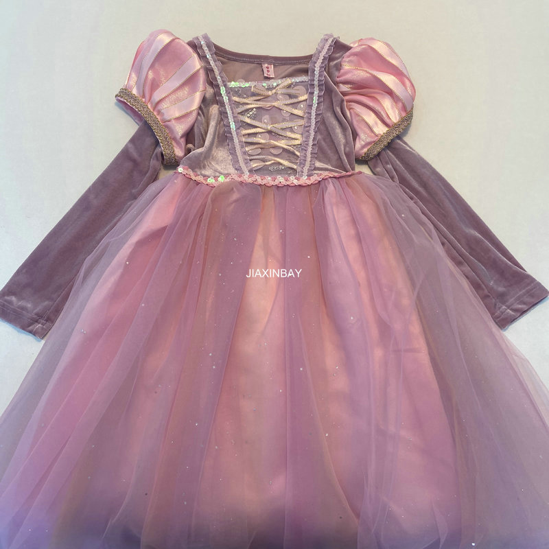 Girls' Pink Puff-Sleeve Velvet Mesh Dress 2026 Spring and Autumn Baby Sparkling Fairy Dress Formal Dress Spring