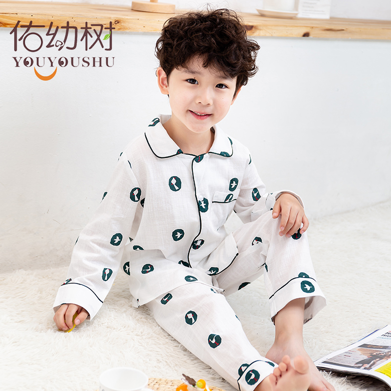 Boys ' home clothes Baby pajamas pure cotton autumn children's Foreign school long-sleeved trousers suit 2021 summer new trend