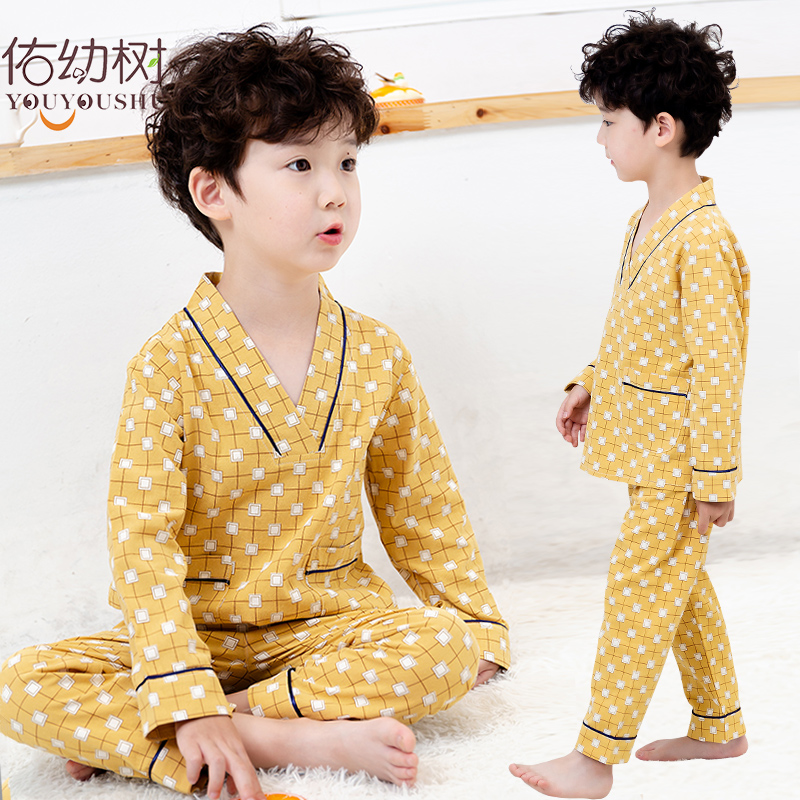 Boys ' home clothes Spring and autumn baby cotton pajamas Autumn children's foreign school long-sleeved trousers suit Korean version of air conditioning clothes