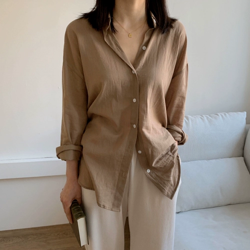 Цветная весенняя осенняя ретро сексуальная рубашка, из хлопка и льна, в западном стиле